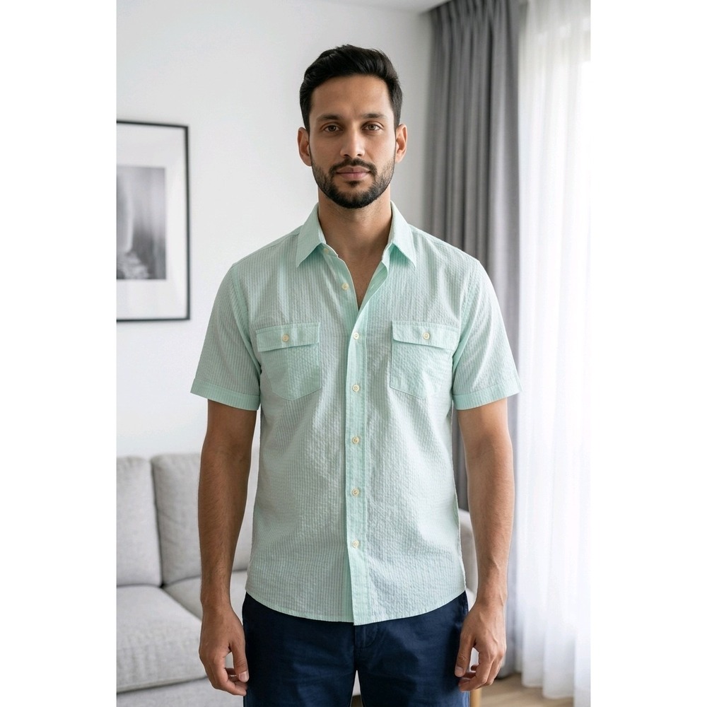 Idle Time Mens Short Sleeve Shirt Mint Green 24" PTP, 29"‎ Long.  Casual,...